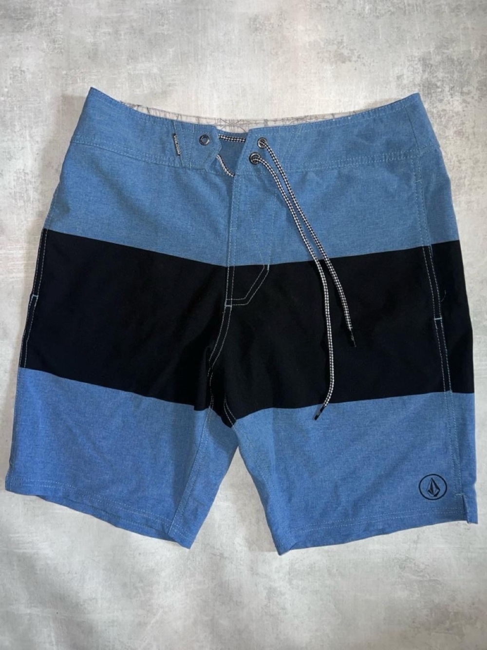Volcom Blue and Black Stripe Board Shorts